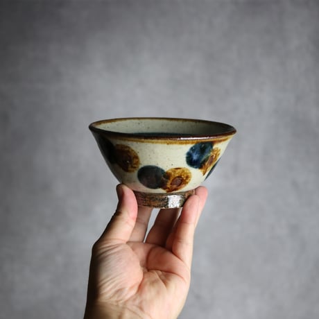 4寸マカイ 紺 茶 ドット やちむん 陶器 陶芸こまがた:7006072