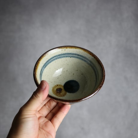 4寸マカイ 紺 茶 ドット やちむん 陶器 陶芸こまがた:7006072