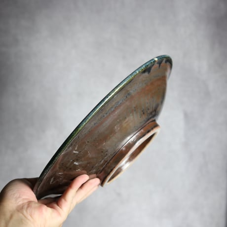 9寸皿1 呉須釉 菊花唐草 やちむん 陶器 北窯 松田共司工房:70040011　※縮みあり