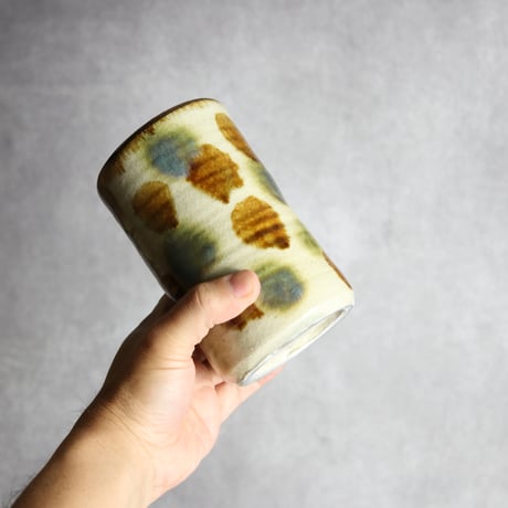 4.5寸筒1 三彩 点打 やちむん 陶器 北窯 松田共司工房:7004079