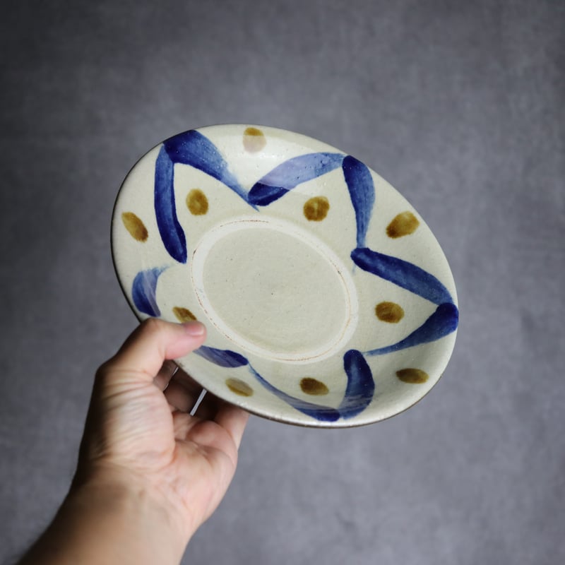 7寸皿1 飴 呉須釉 星点打 やちむん 陶器 漂窯:7010007 | MADE IN OKI