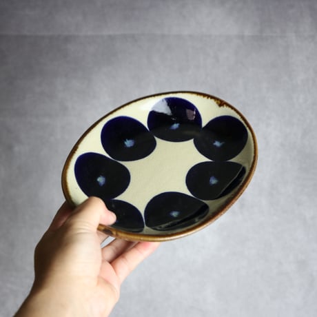 オーバル皿1 青丸紋 やちむん 陶器 エドメ陶房:7201002
