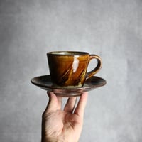 コーヒーカップ＆ソーサー1 飴釉 櫛描 やちむん 陶器 北窯 松田共司工房:7004074