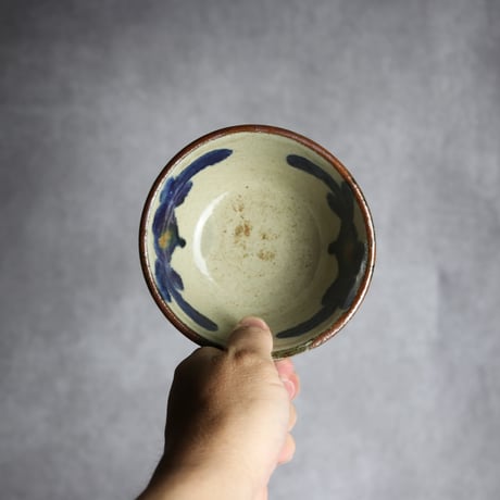 3.5寸マカイ1 飴 呉須釉 菊花唐草 やちむん 陶器 北窯 宮城正享工房:7005013