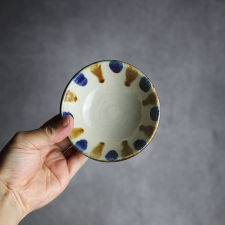 3.5寸鉢2 飴 呉須釉 点打 やちむん 陶器 漂窯:7010029