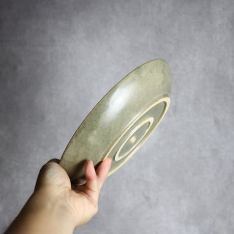 7寸浅鉢1 鎬 モスグリーン やちむん 陶器 cerca:7025048