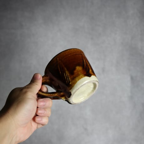 コーヒーカップ＆ソーサー1 飴釉 櫛描 やちむん 陶器 北窯 松田共司工房:7004074