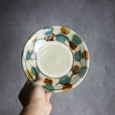 6寸皿1 三彩 指描点打 やちむん 陶器 漂窯:7010006