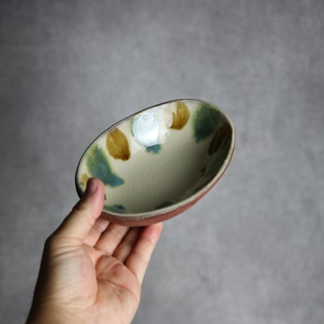 楕円鉢1 三彩 点打 やちむん 陶器 漂窯:7010014