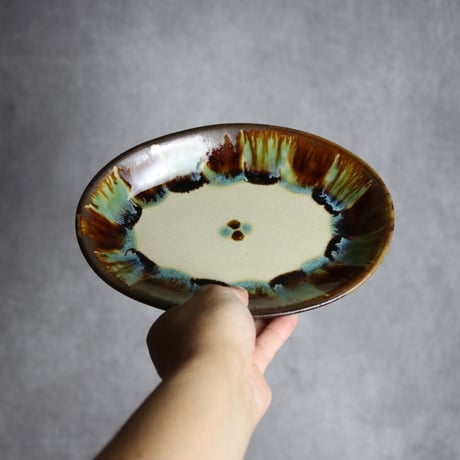 オーバル皿1 三彩紋 やちむん 陶器 エドメ陶房:7201002
