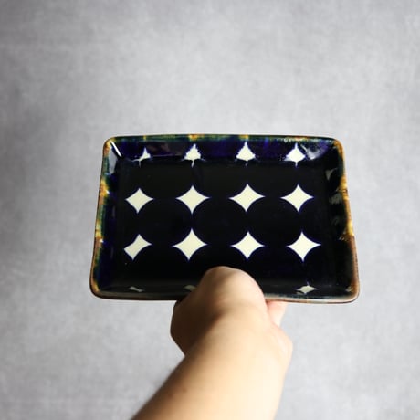 角皿1 青ドット紋 やちむん 陶器 エドメ陶房:7201007