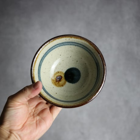 4寸マカイ 紺 茶 ドット やちむん 陶器 陶芸こまがた:7006072