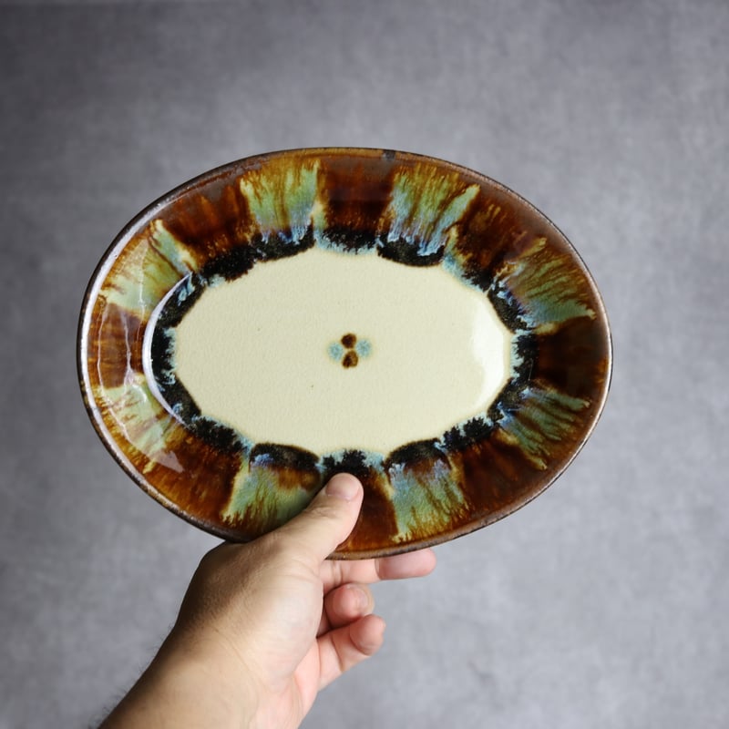 宮城陶器　オーバル皿　やちむん オーバル皿1 三彩紋 やちむん 陶器 エドメ陶房:7201002 | MADE IN OKIN