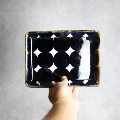 角皿1 青ドット紋 やちむん 陶器 エドメ陶房:7201007
