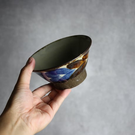4.5寸マカイ1 飴 呉須釉 双葉 やちむん 陶器 漂窯:7010025