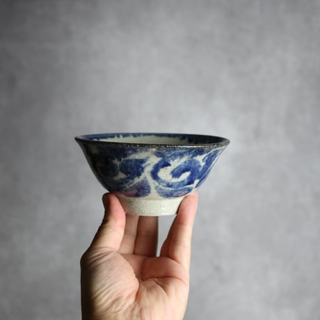 4寸マカイ2 呉須 唐草 やちむん 陶器 榮一工房:7013034