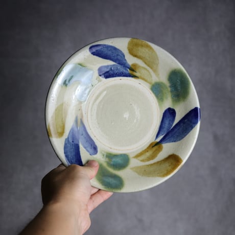 7寸皿1 三彩 双葉紋 やちむん 陶器 漂窯:7010007