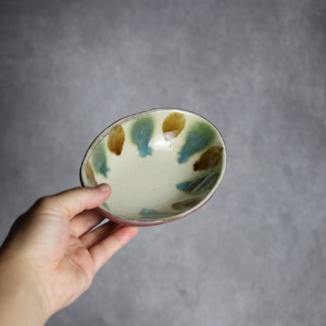 楕円鉢1 三彩 点打 やちむん 陶器 漂窯:7010014