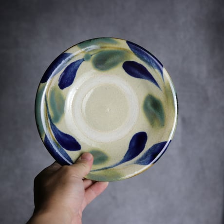 6寸皿1 呉須緑釉 双葉 やちむん 陶器 北窯 松田共司工房:7004008