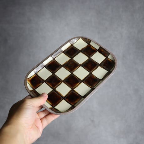 長角皿 中 格子 飴 白 陶器 一翠窯:7021002
