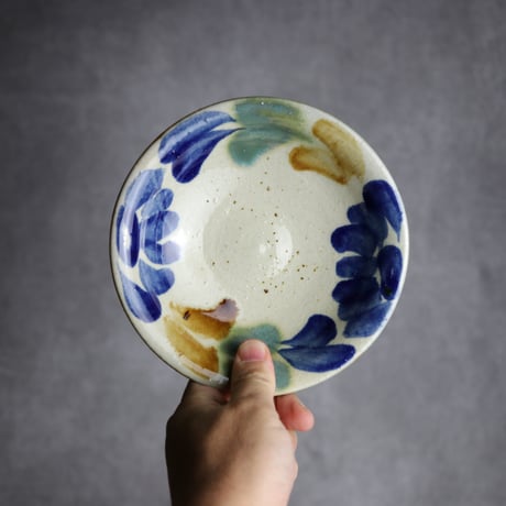 5寸皿1 三彩 菊花双葉 やちむん 陶器 漂窯:7010004