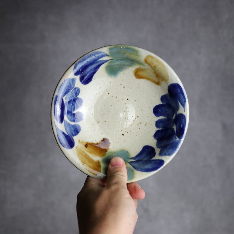 5寸皿1 三彩 菊花双葉 やちむん 陶器 漂窯:7010004 | MADE IN OKINA
