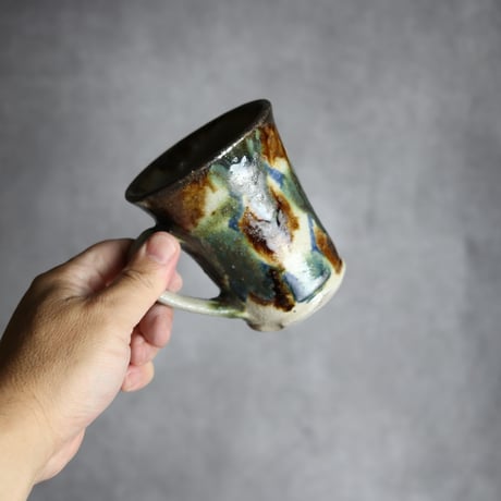 トールマグカップ1 三彩 格子点打 やちむん 陶器 榮一工房:7013098