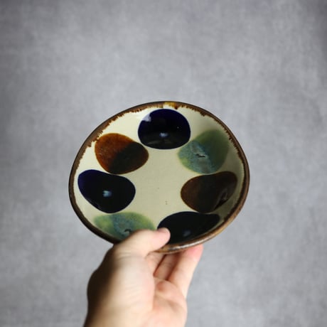 オーバル皿1 三彩丸紋 やちむん 陶器 エドメ陶房:7201002