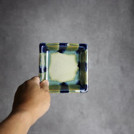 角皿3 呉須 緑釉 やちむん 陶器 漂窯:7010019