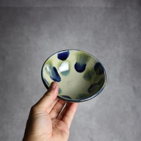 4寸鉢3 呉須 緑釉 点打 やちむん 陶器 漂窯:7010012