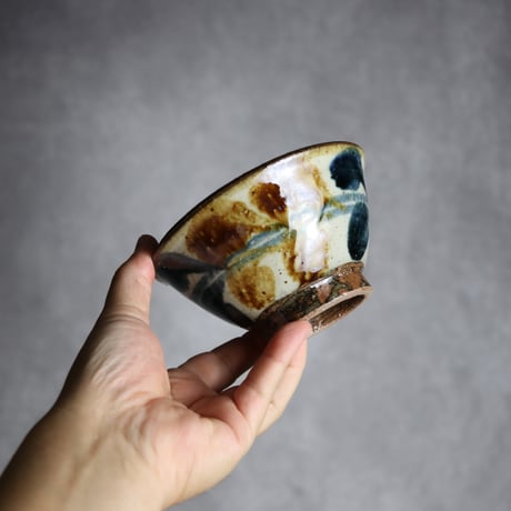 4寸マカイ 紺 茶 デイゴ柄 やちむん 陶器 陶芸こまがた:7006022