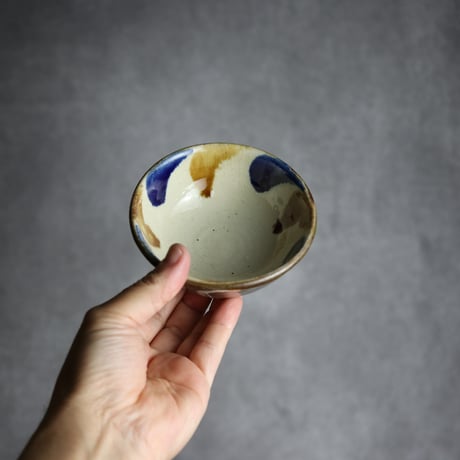 3.5寸鉢1 飴 呉須釉 波紋 やちむん 陶器 漂窯:7010029
