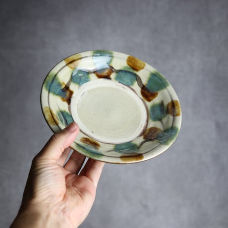 6寸皿1 三彩 指描点打 やちむん 陶器 漂窯:7010006
