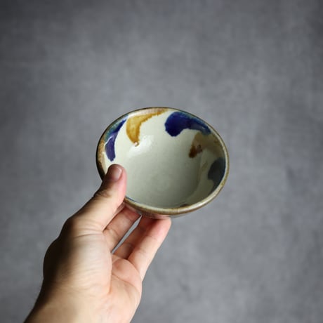 3.5寸鉢2 飴 呉須釉 波紋 やちむん 陶器 漂窯:7010029