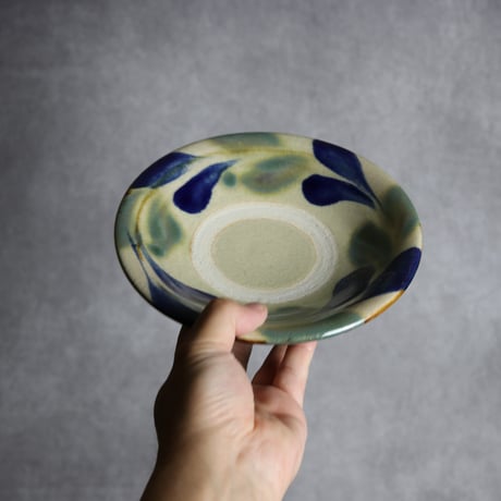 6寸皿1 呉須 緑釉 双葉 やちむん 陶器 北窯 松田共司工房:7004008