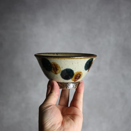 4寸マカイ 紺 茶 ドット やちむん 陶器 陶芸こまがた:7006072