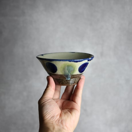 4寸マカイ1 呉須 緑釉 点打 やちむん 陶器 漂窯:7010010