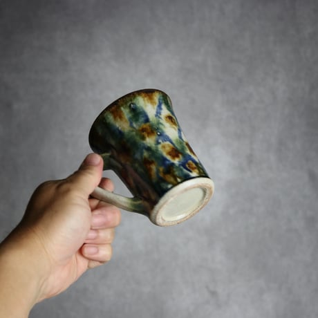 トールマグカップ3 三彩 格子点打 やちむん 陶器 榮一工房:7013098