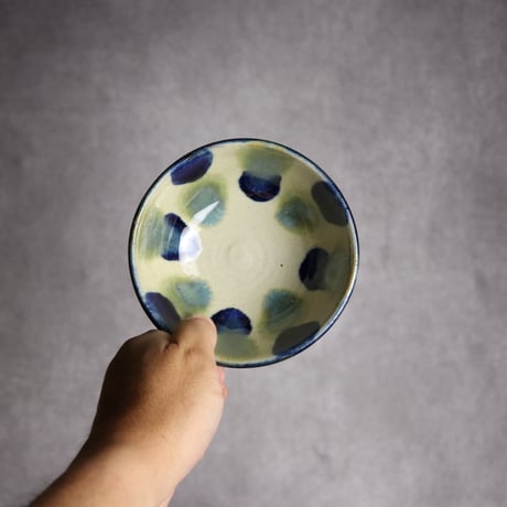 4寸鉢3 呉須 緑釉 点打 やちむん 陶器 漂窯:7010012