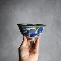 4寸マカイ 青 緑 唐草柄 やちむん 陶器 陶芸こまがた:7006024