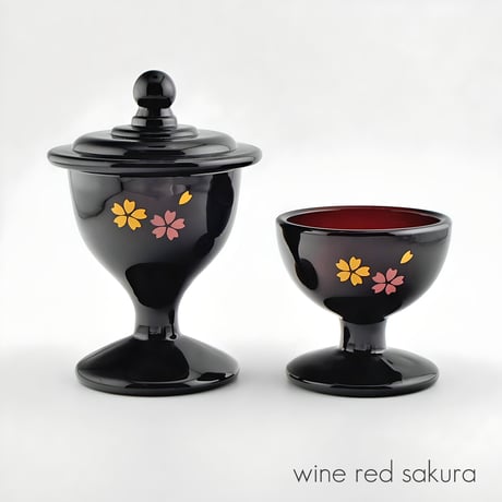 ガラス仏茶器セット 053 ワインレッド 桜模様入り 創価学会用仏具 ご飯入れ お水入れ 茶碗 SGI SOKA
