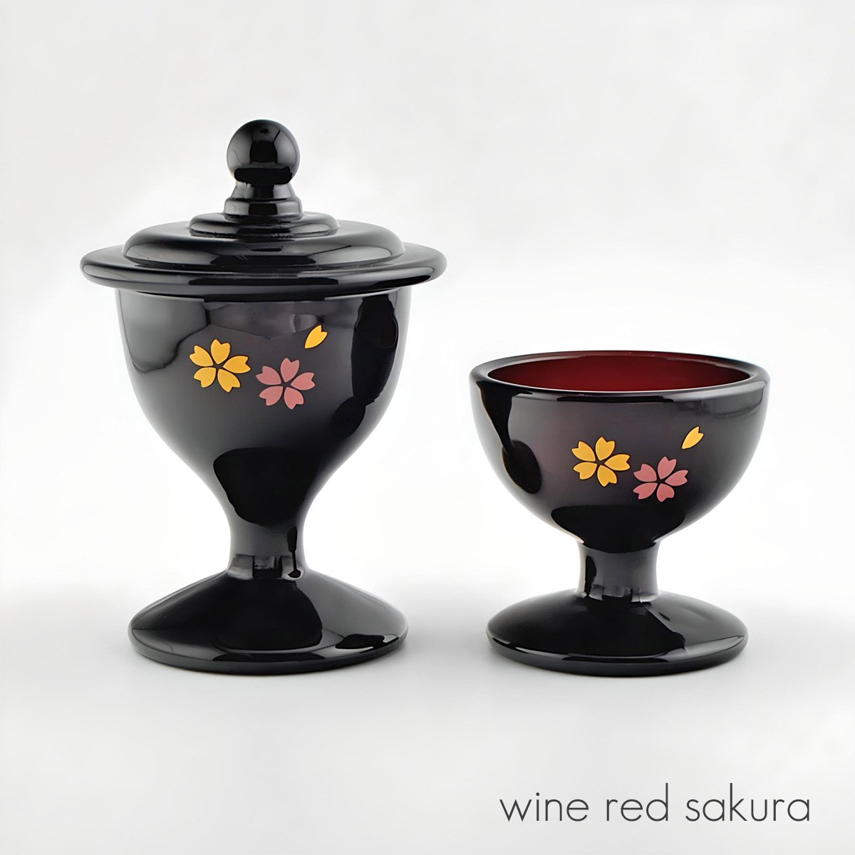 ガラス仏茶器セット 053 ワインレッド 桜模様入り 創価学会用仏具 ご飯