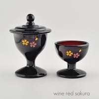 ガラス仏茶器セット 053 ワインレッド 桜模様入り 創価学会用仏具 ご飯入れ お水入れ 茶碗 SGI SOKA