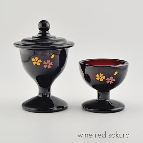 ガラス仏茶器セット 053 ワインレッド 桜模様入り 創価学会用仏具 ご飯入れ お水入れ 茶碗 SGI SOKA