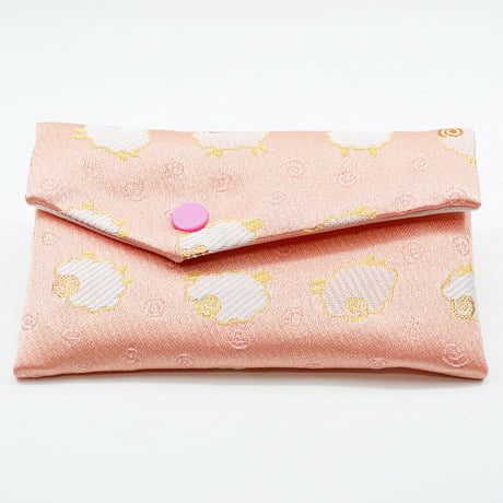 子供用念珠ケース 024 ピンク×ひつじ柄 ボタンピンク 西陣織 金襴 数珠ケース 数珠袋