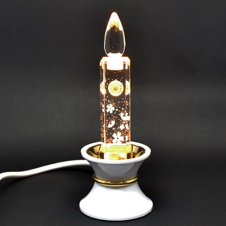 ミニクリスタルキャンドル １基 高さ１６ｃｍ 002 ゴールド 台座ホワイト ＬＥＤキャンドル 創価学会用仏具 さくら模様入り 電気ろうそく