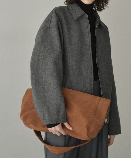 outer-02092　Wool-like Short Zip Blouson Ecru Gray Brown
