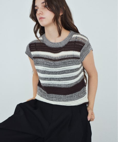 knit-02390 Multi-Stripe Sleeveless Knit Brown Black