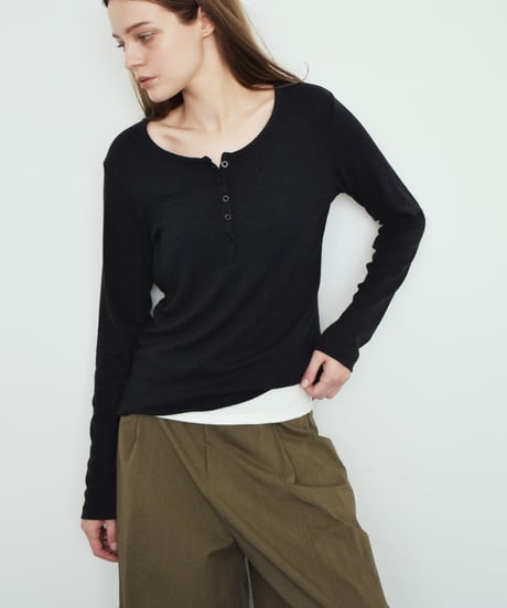 nh-tops-02629 Henley Neck Long T-Shirt Beige Brown Dark Gray
