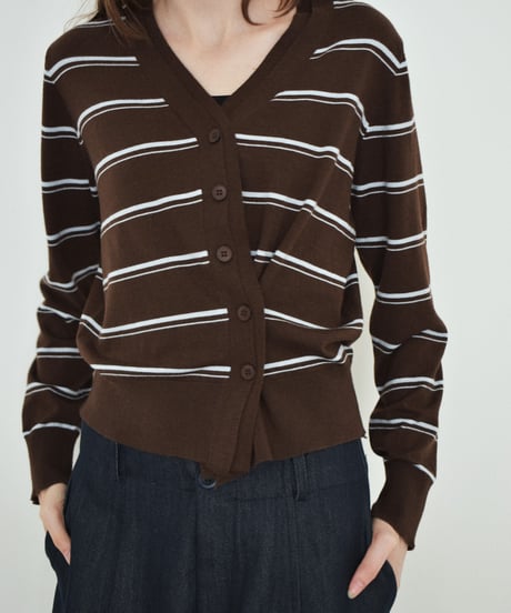 nh-knit-02393 Shape Design Border Knit Cardigan  Brown × Light Blue